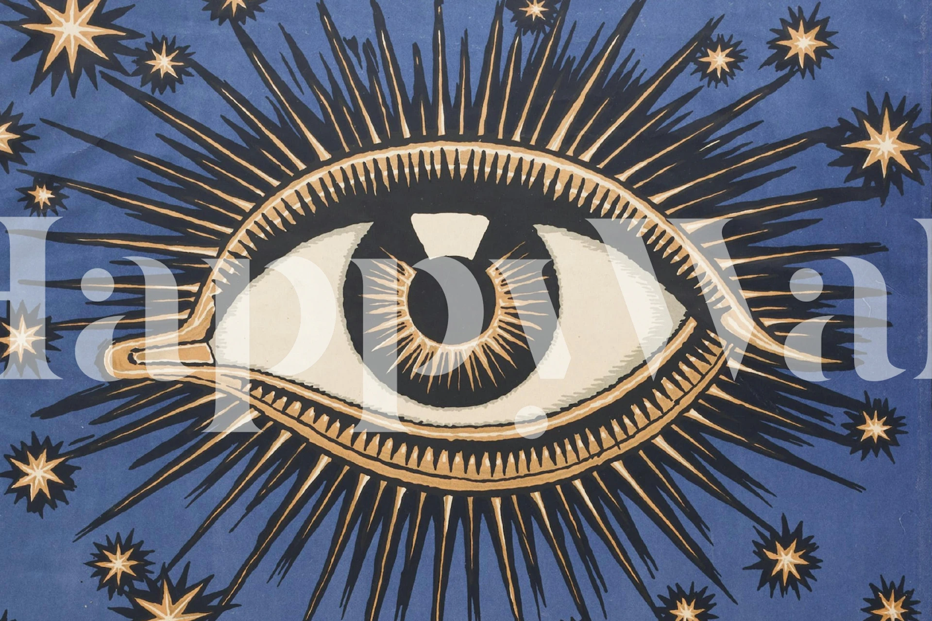 Papel de pared All Seeing Eye Blue en una habitación