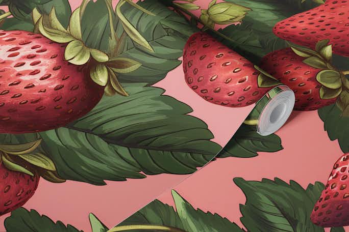 Strawberries Pink and Redwallpaper roll