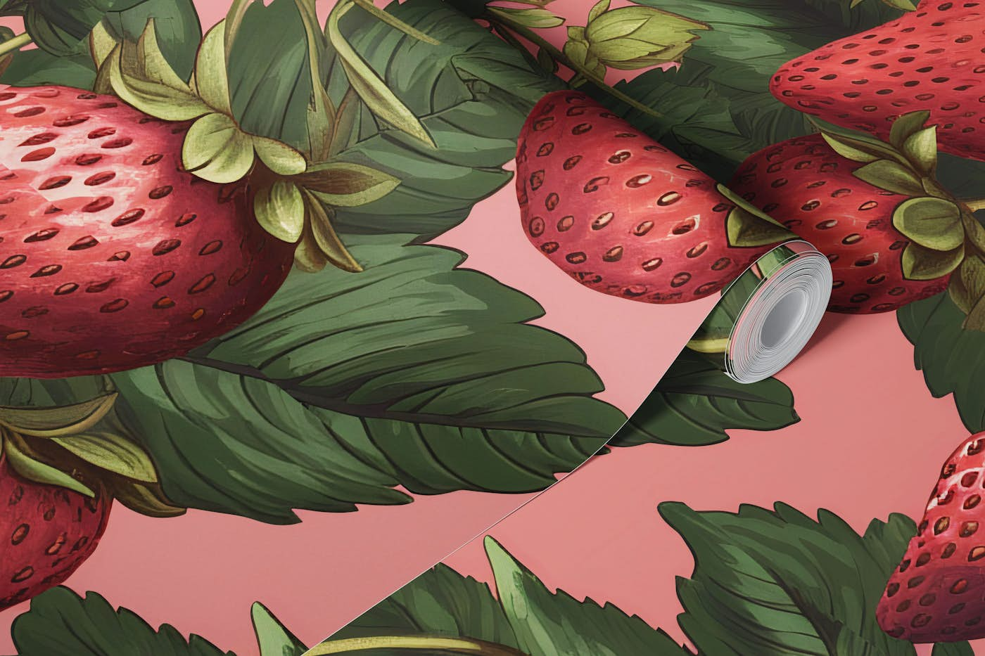 Strawberries Pink and Red wallpaper roll