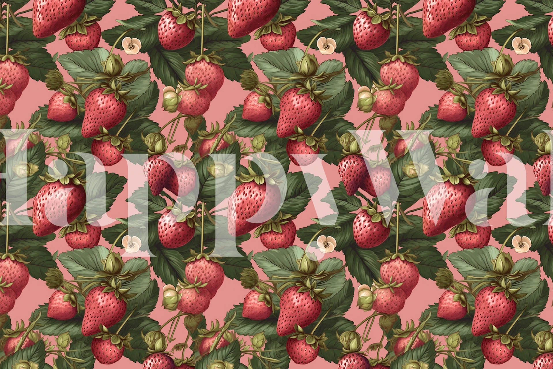 Strawberries Pink and Red tapet i et rum