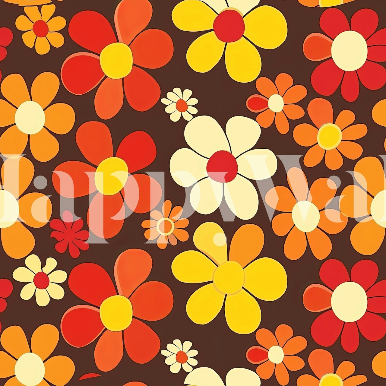 Barevná tapeta s květinovým vzorem ze 60. let