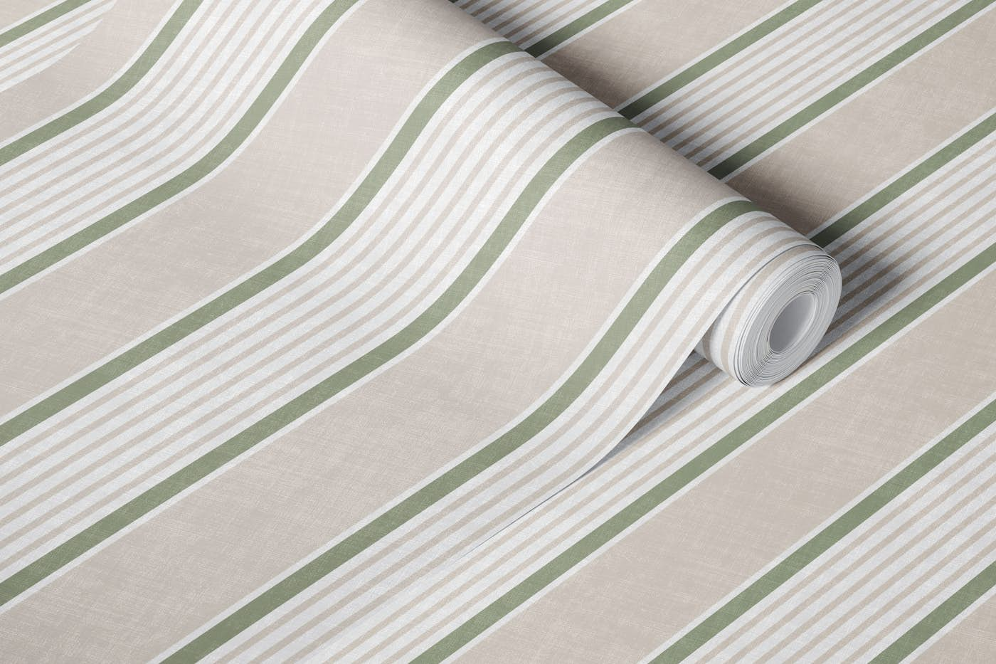 Antique stripes in cream sage green wallpaper roll