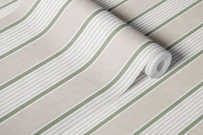 Antique stripes in cream sage greenwallpaper roll
