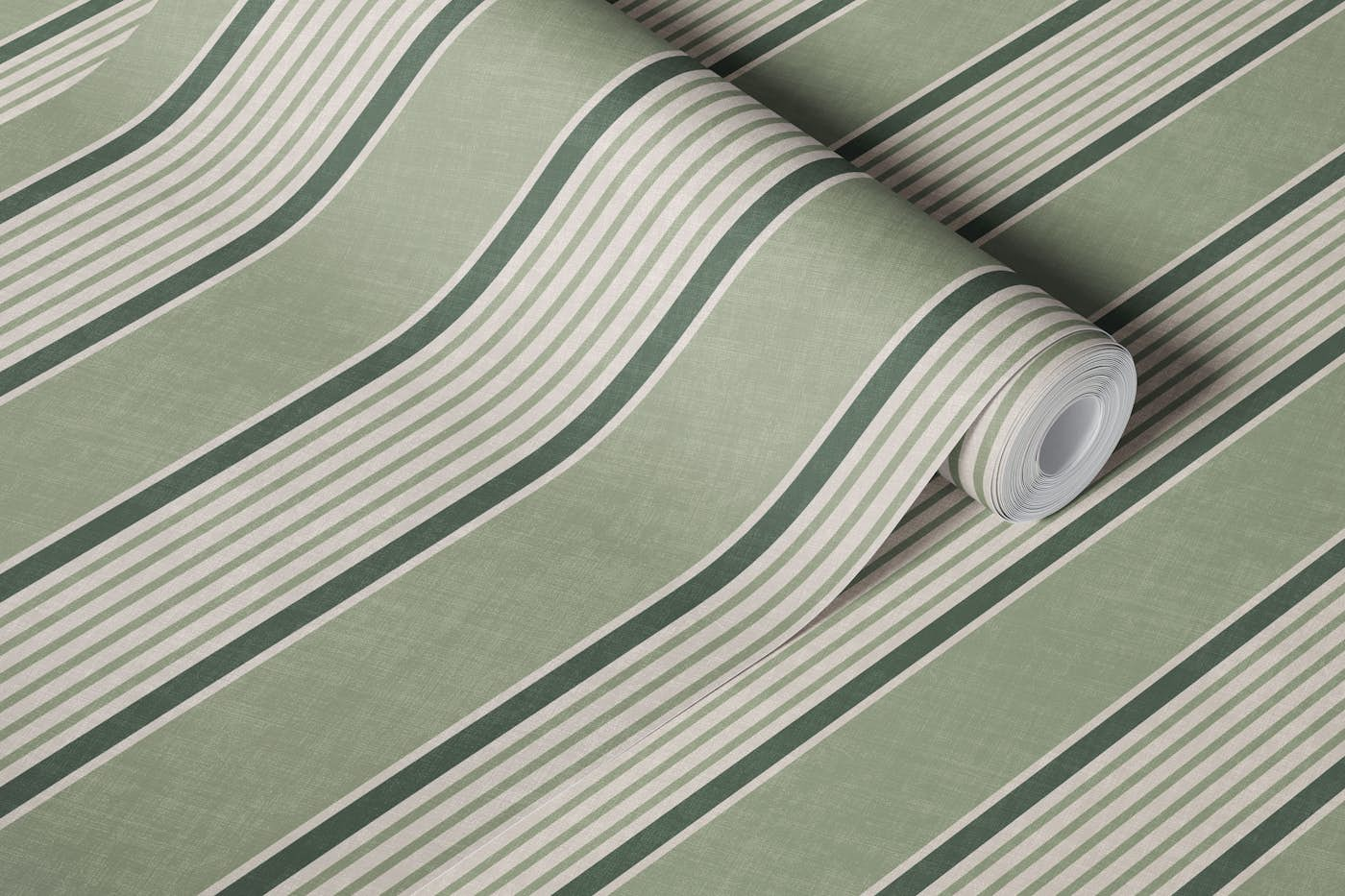 Antique stripes in sage olive green cream wallpaper roll