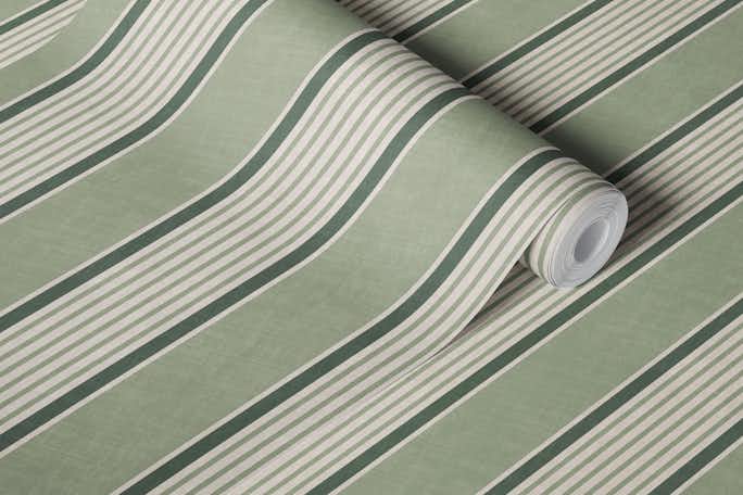 Antique stripes in sage olive green creamwallpaper roll