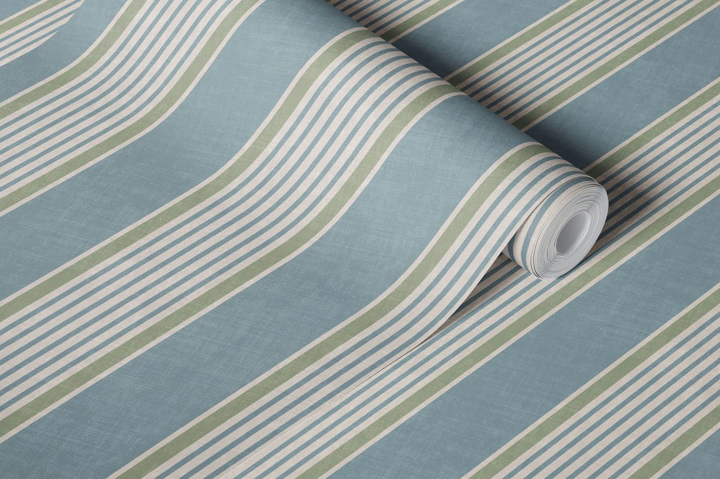 Antique stripes in slate blue sage green wallpaper roll