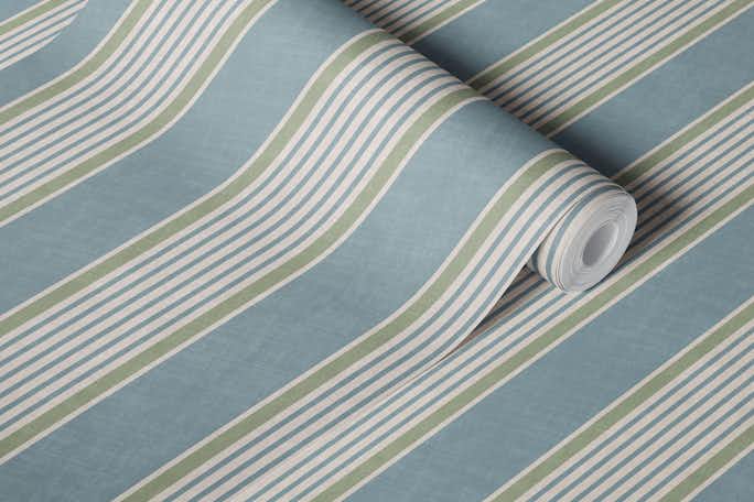 Antique stripes in slate blue sage greenwallpaper roll