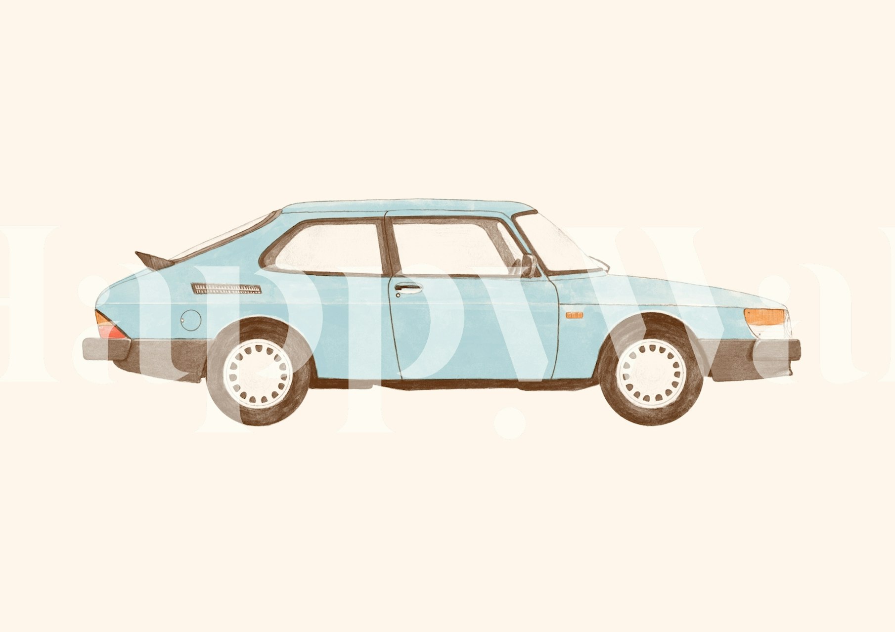 Vintage blue car illustration on beige background wallpaper