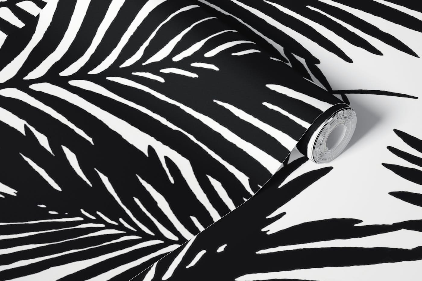 Tropical Palm Leaves Black White wallpaper roll