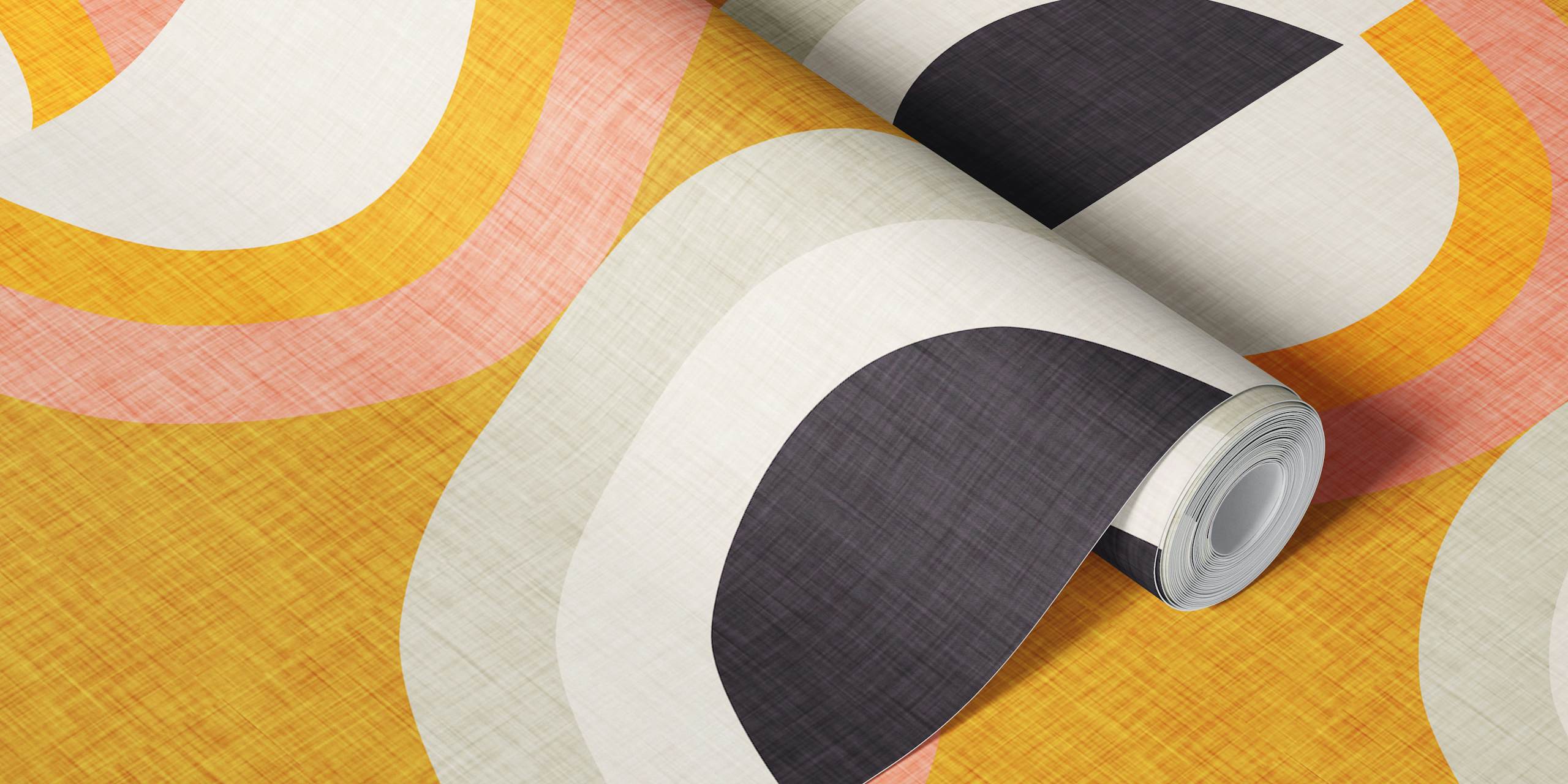 Mural de parede de estilo moderno de meados do século com formas geométricas em amarelo e carvão