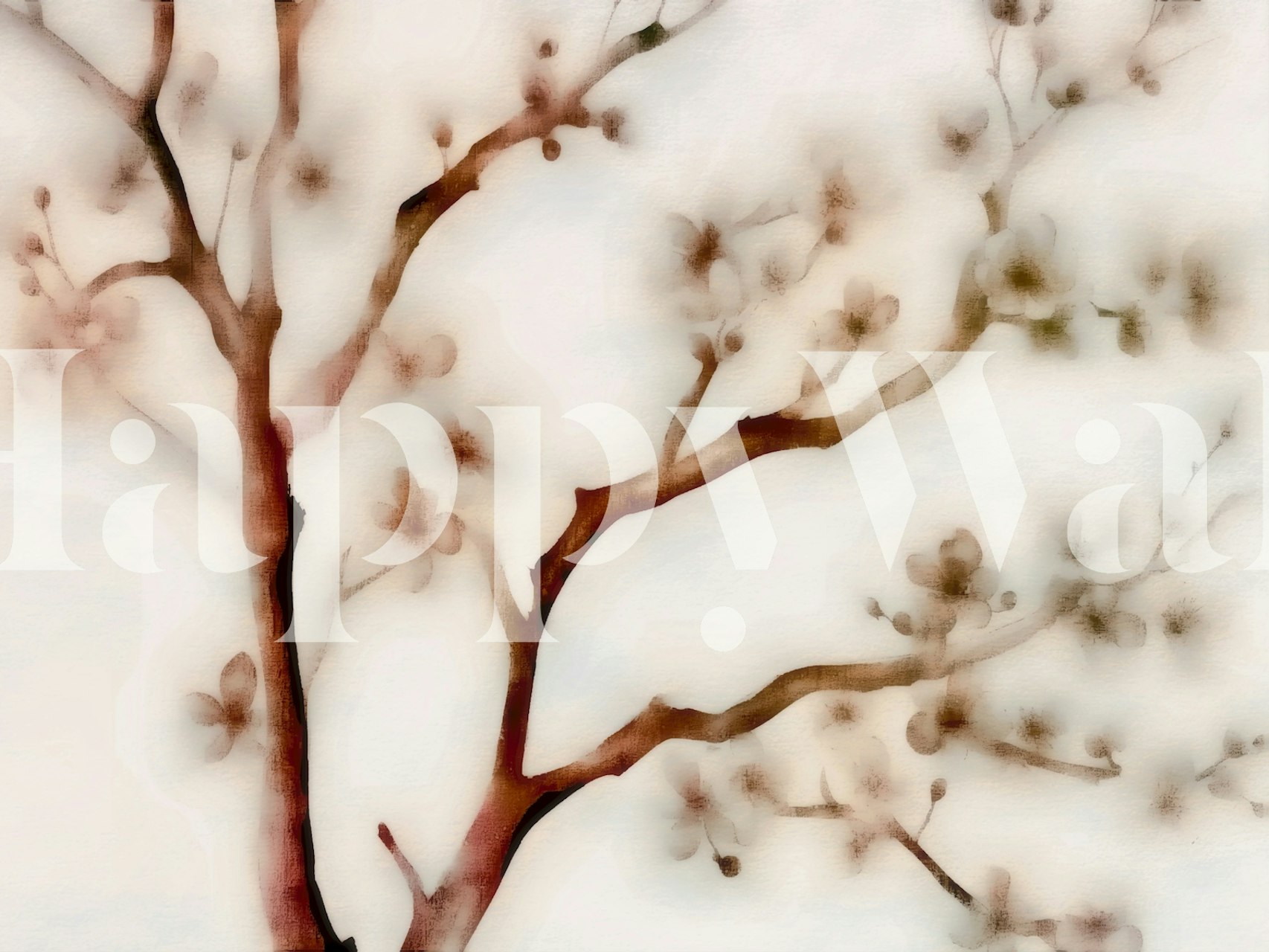Antique Japanese sakura tree branch wallpaper in a room