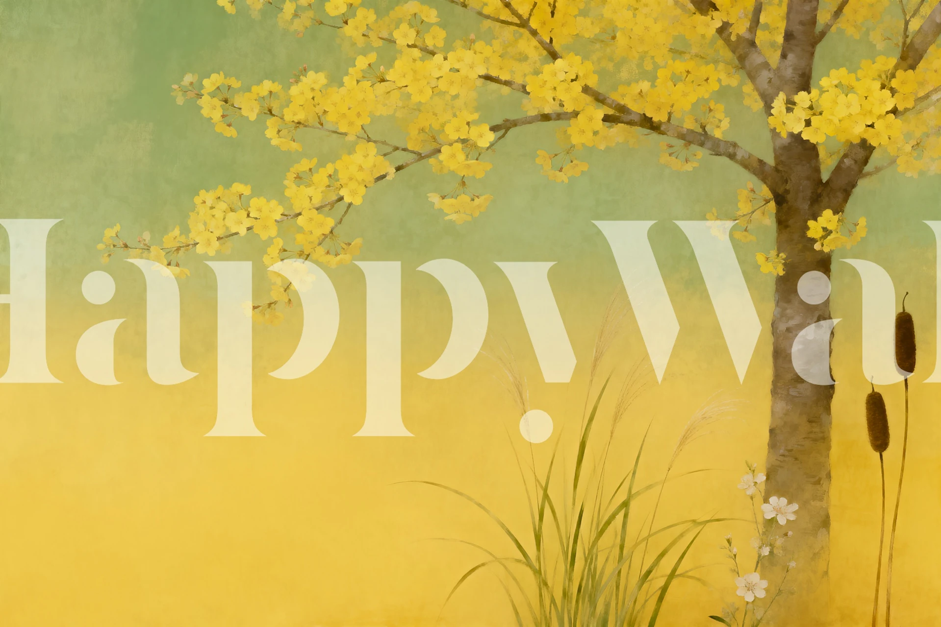 Antique Japanese Sakura Tree Branch behang in een kamer