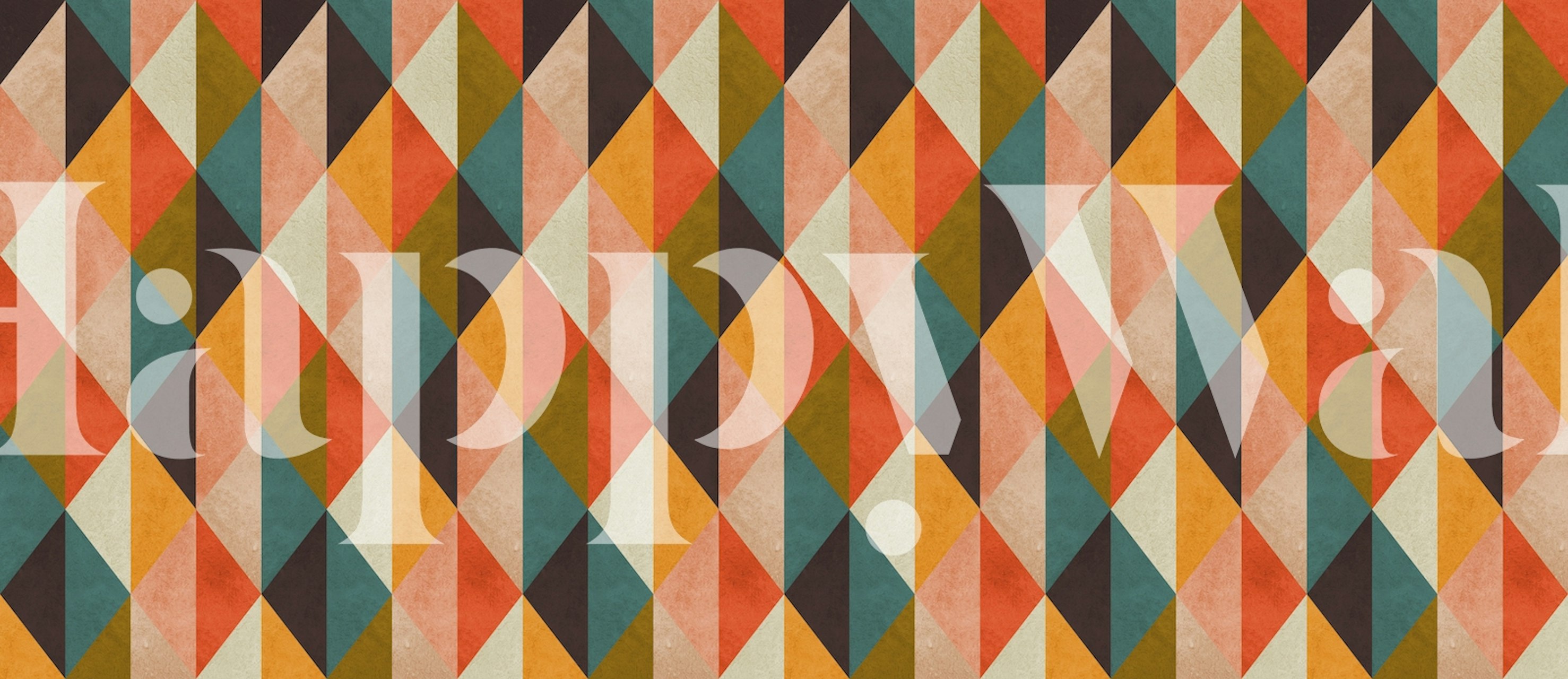 Colorful geometric triangles in orange, teal, and cream wallpaper