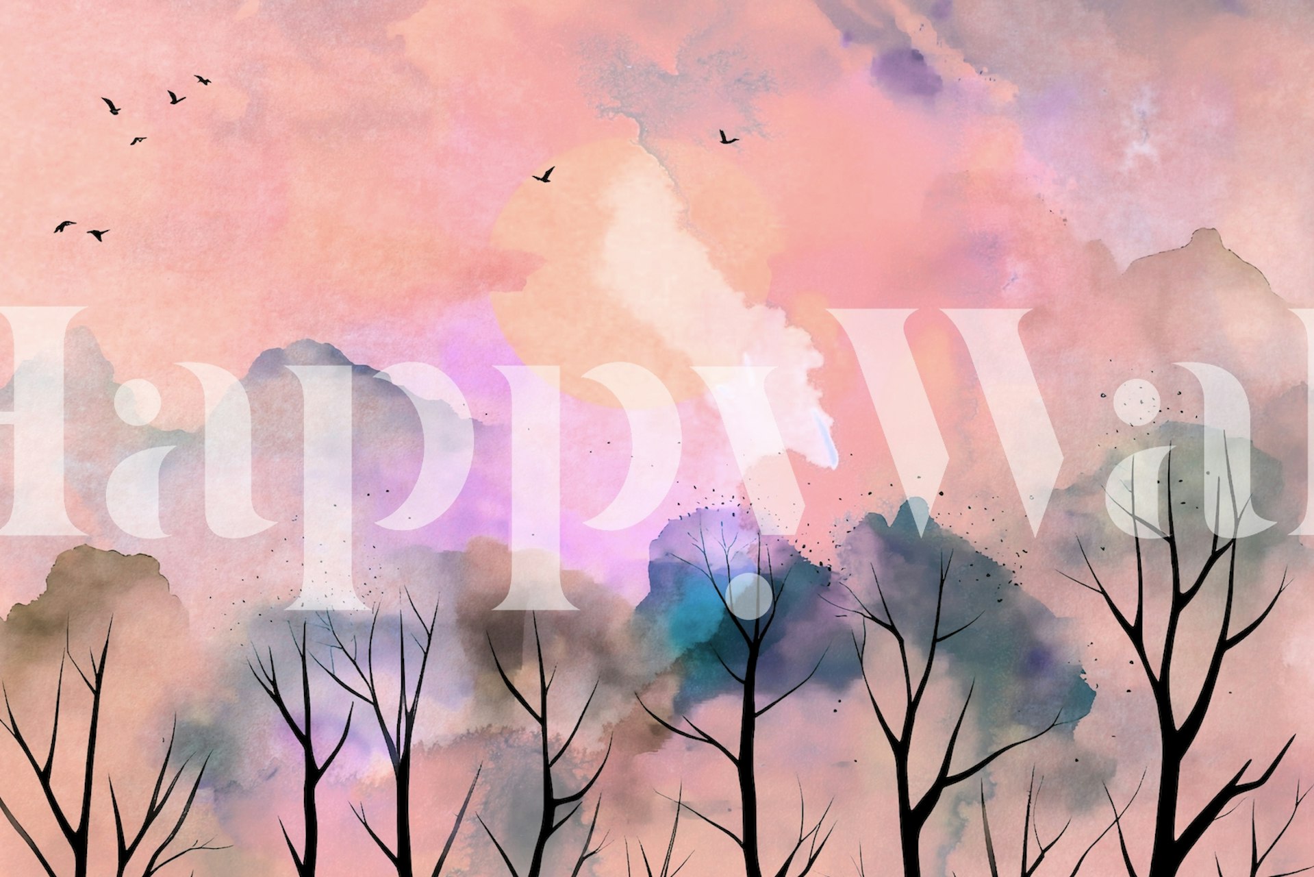 Πανοραμικός τοίχος δασικού τοπίου σε παστέλ