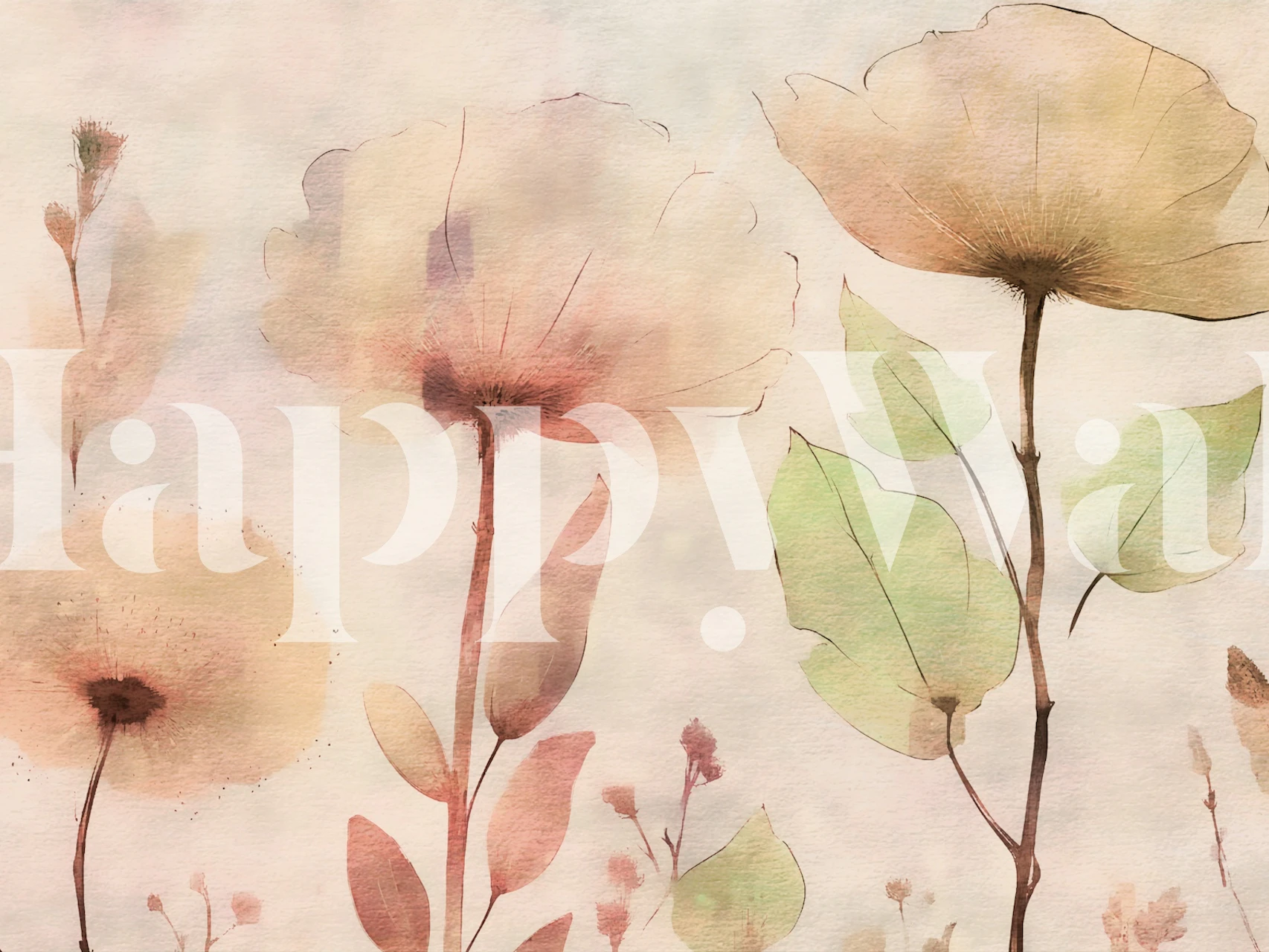 Watercolor floral wallpaper with soft pastel petals and leaves