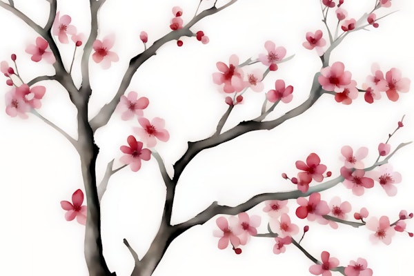 Japanese Sakura Tree Blossom Branches