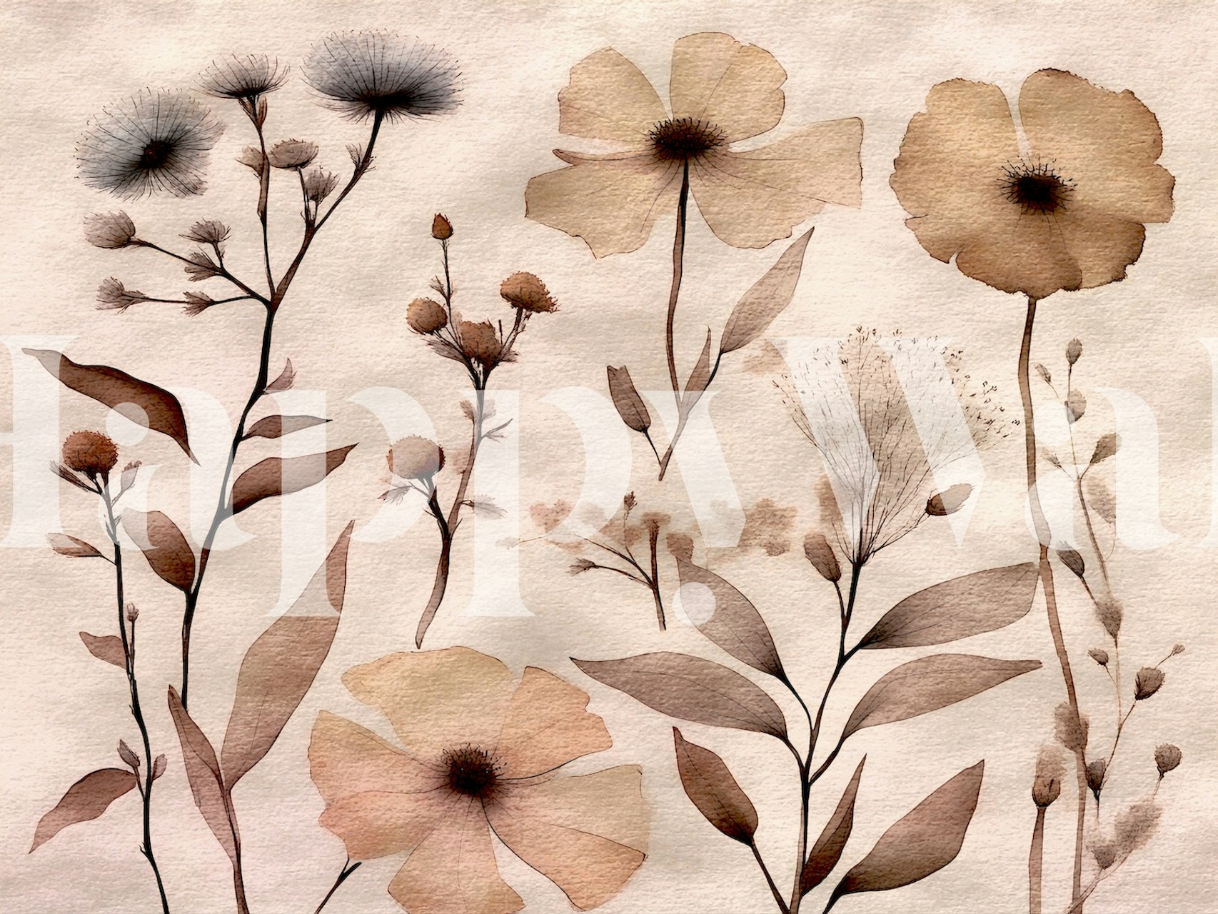 Beige floral patterns featuring delicate flowers and leaves wallpaper