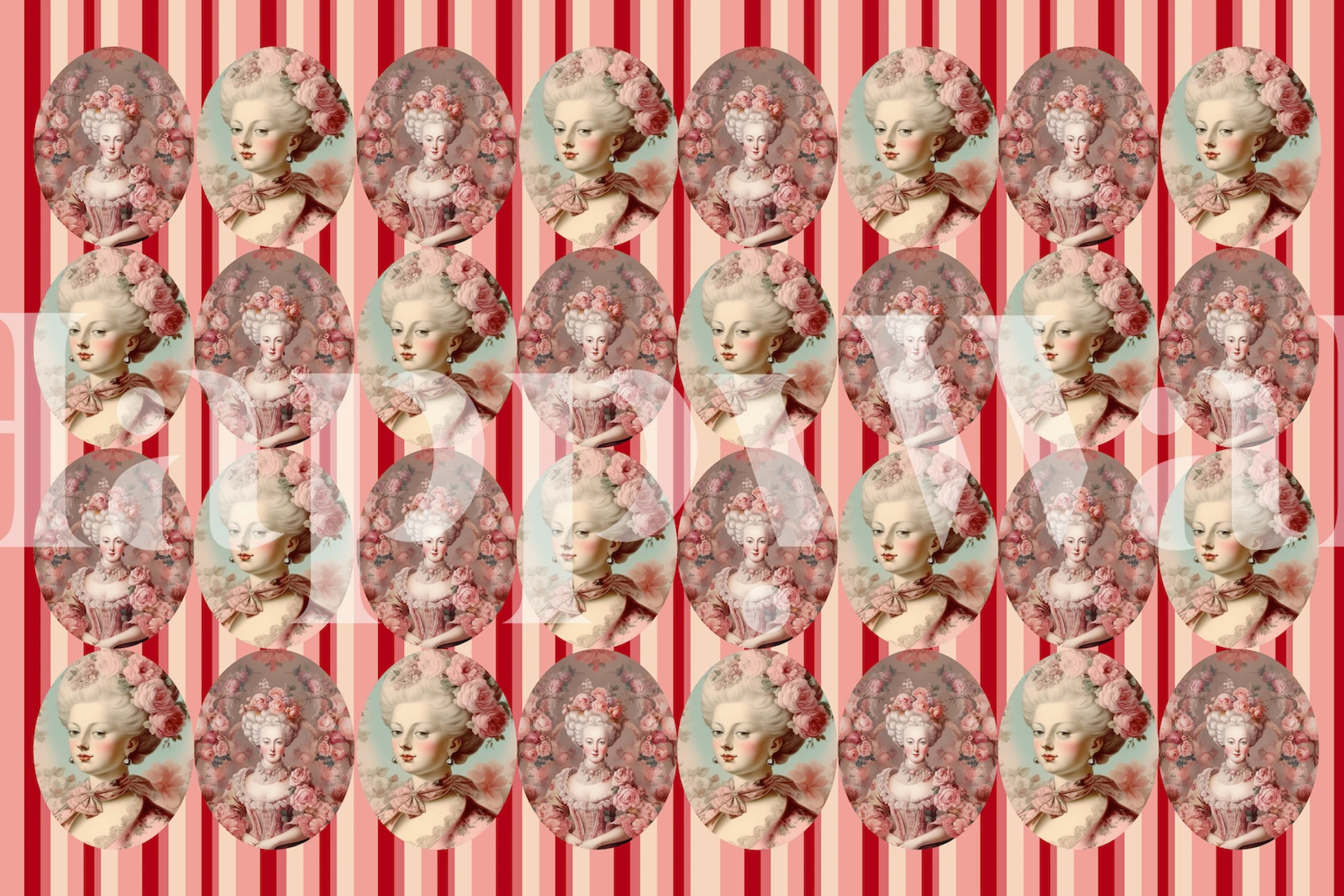 Marie Antoinette with Stripes wallpaper in a room