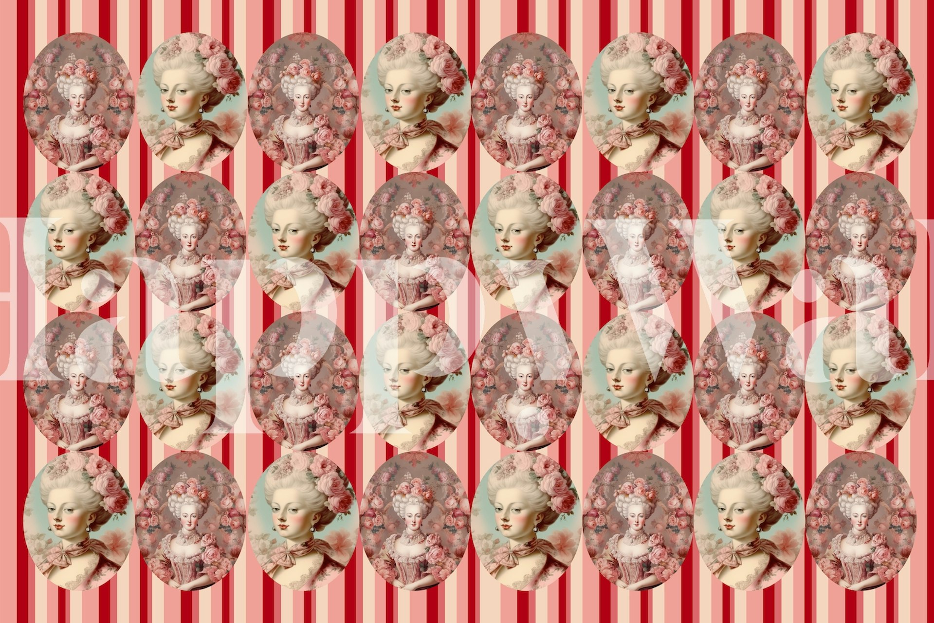 Marie Antoinette with Stripes wallpaper in a room