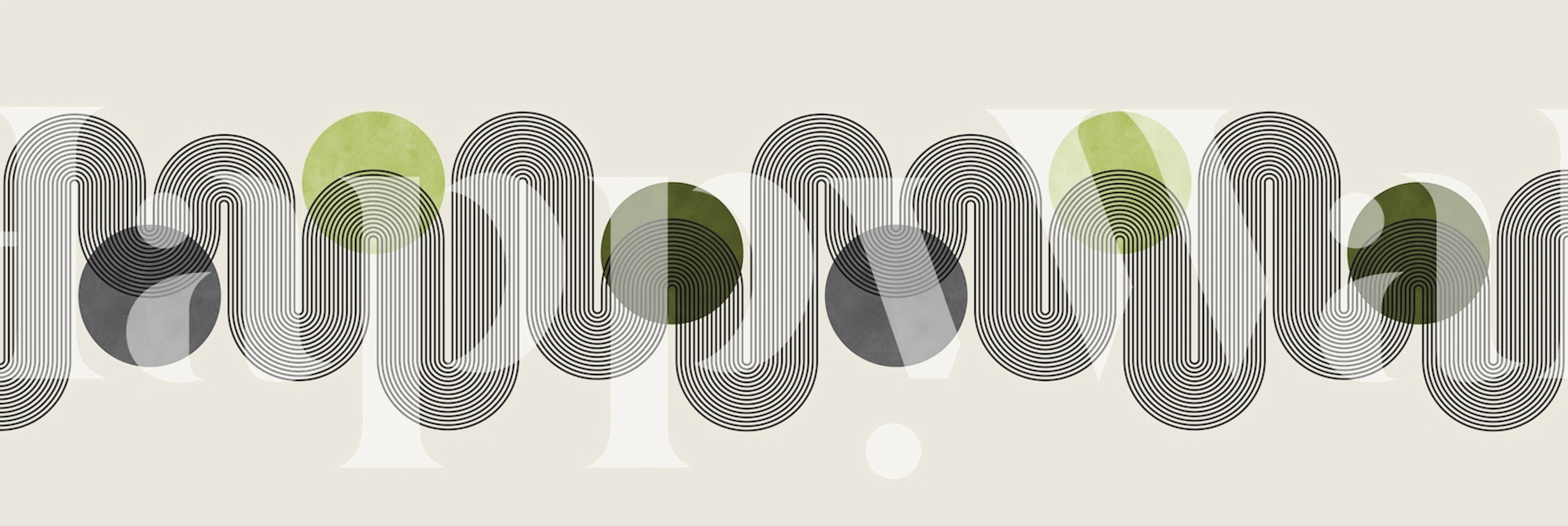 Minimalistisches Muster mit Linien und Kreisen in Grau und Grün für Wandgemälde