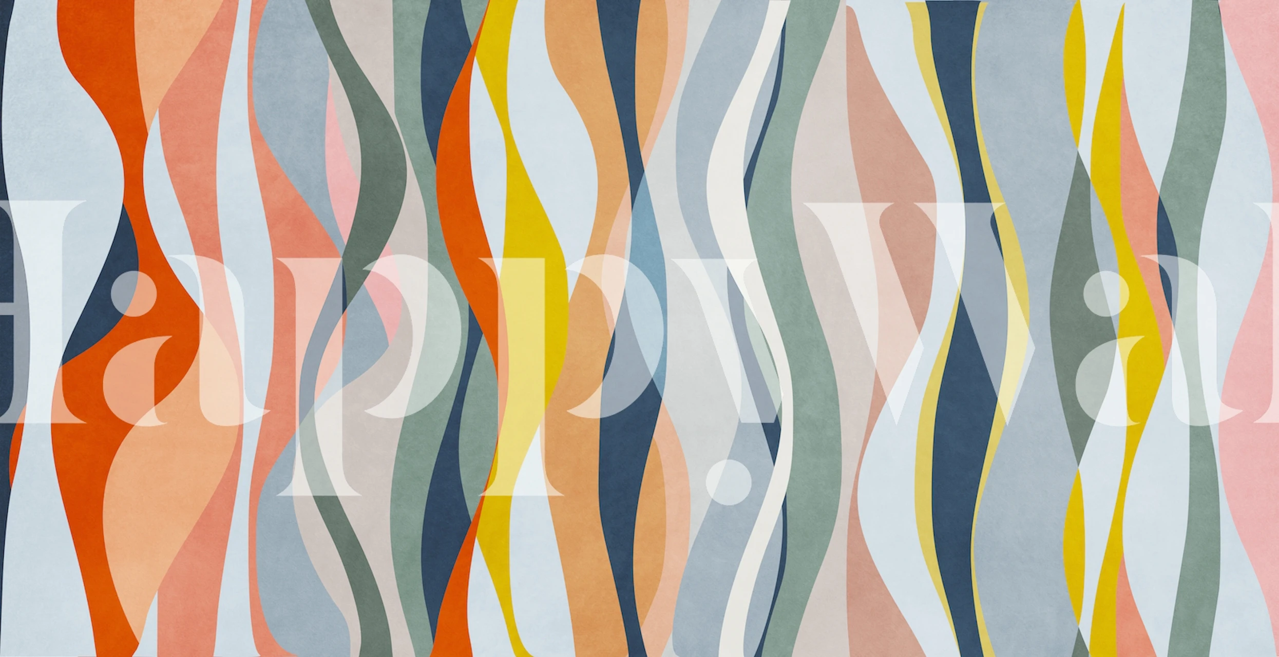 Colorful undulating wave patterns in shades of orange, blue, and green wallpaper