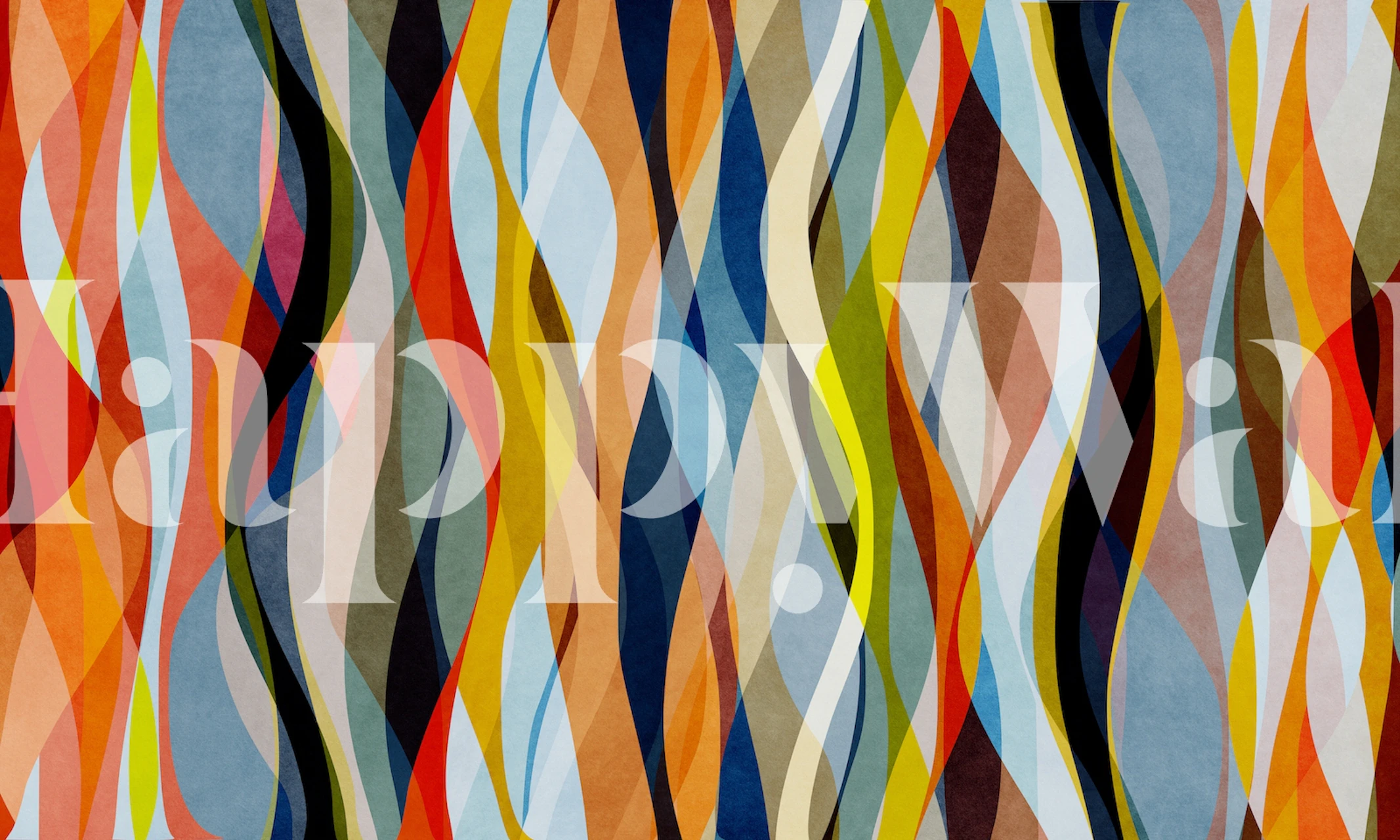 Sinuous and overlapping shapes wallpaper in a room