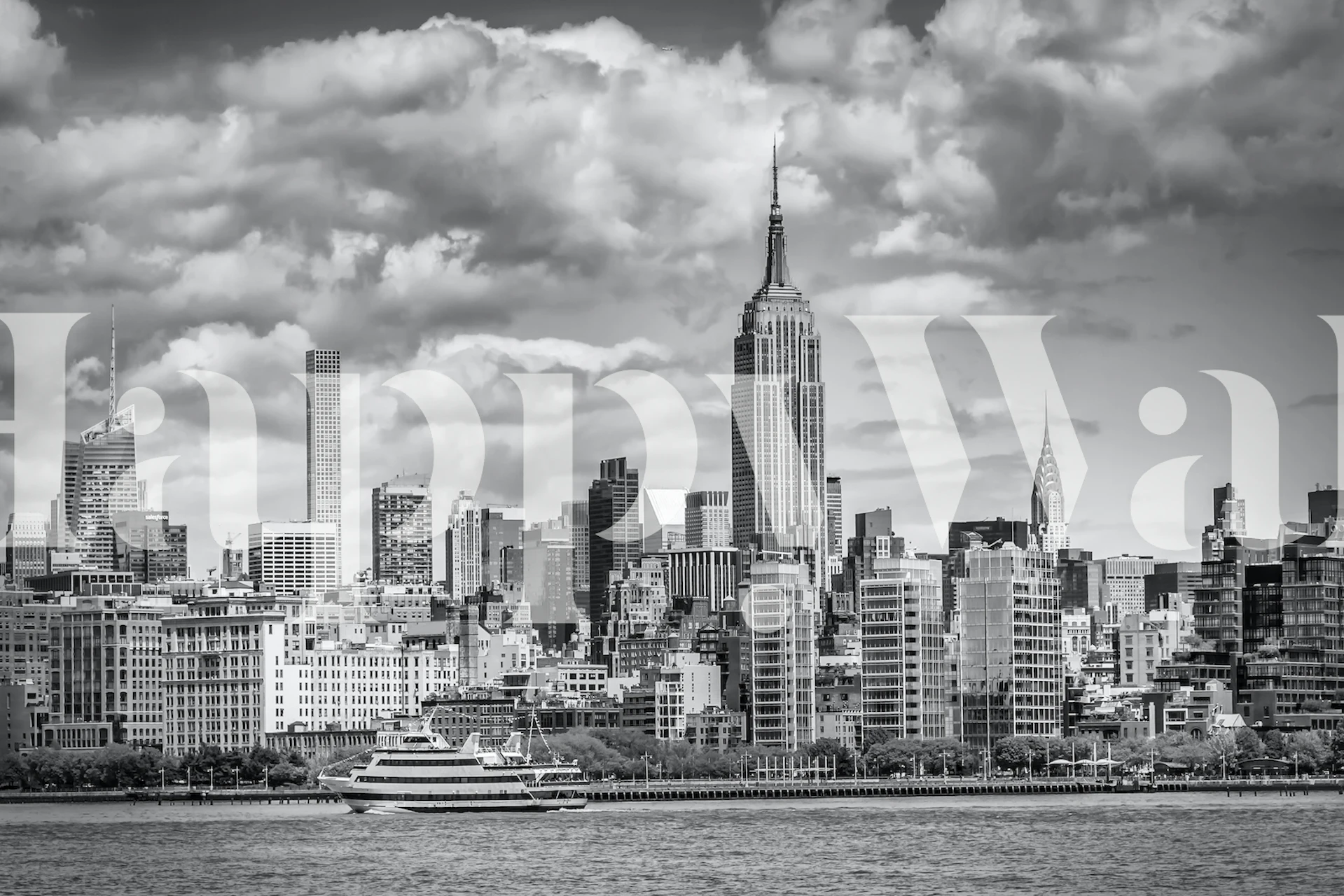 New York City skyline in monochrome with dramatic clouds wallpaper