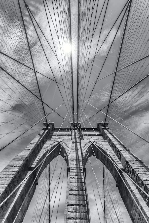 NYC Monochrome Brooklyn Bridge in Detail