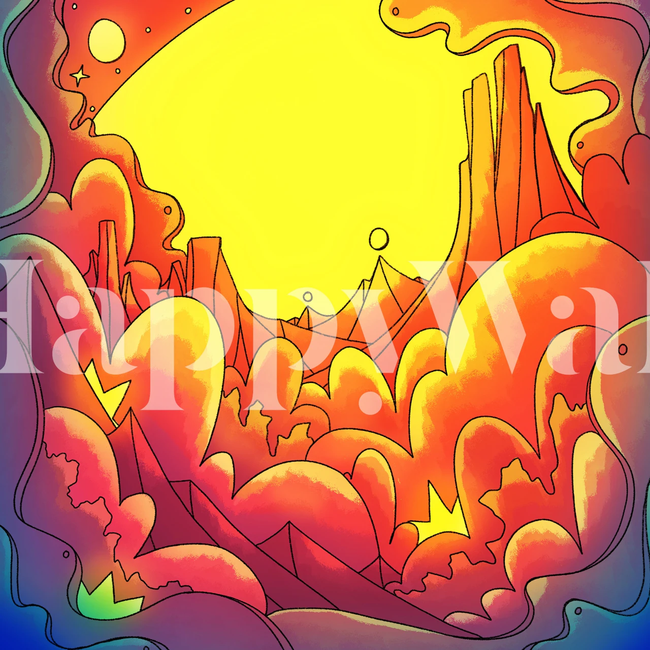 A vibrant moonrise Tapete in einem modernen Raum