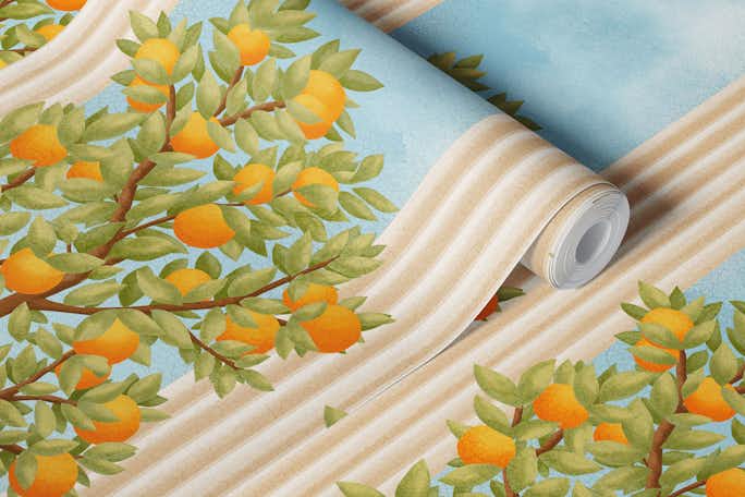 Trompe l'oeil - Italian Villa Orange Treewallpaper roll