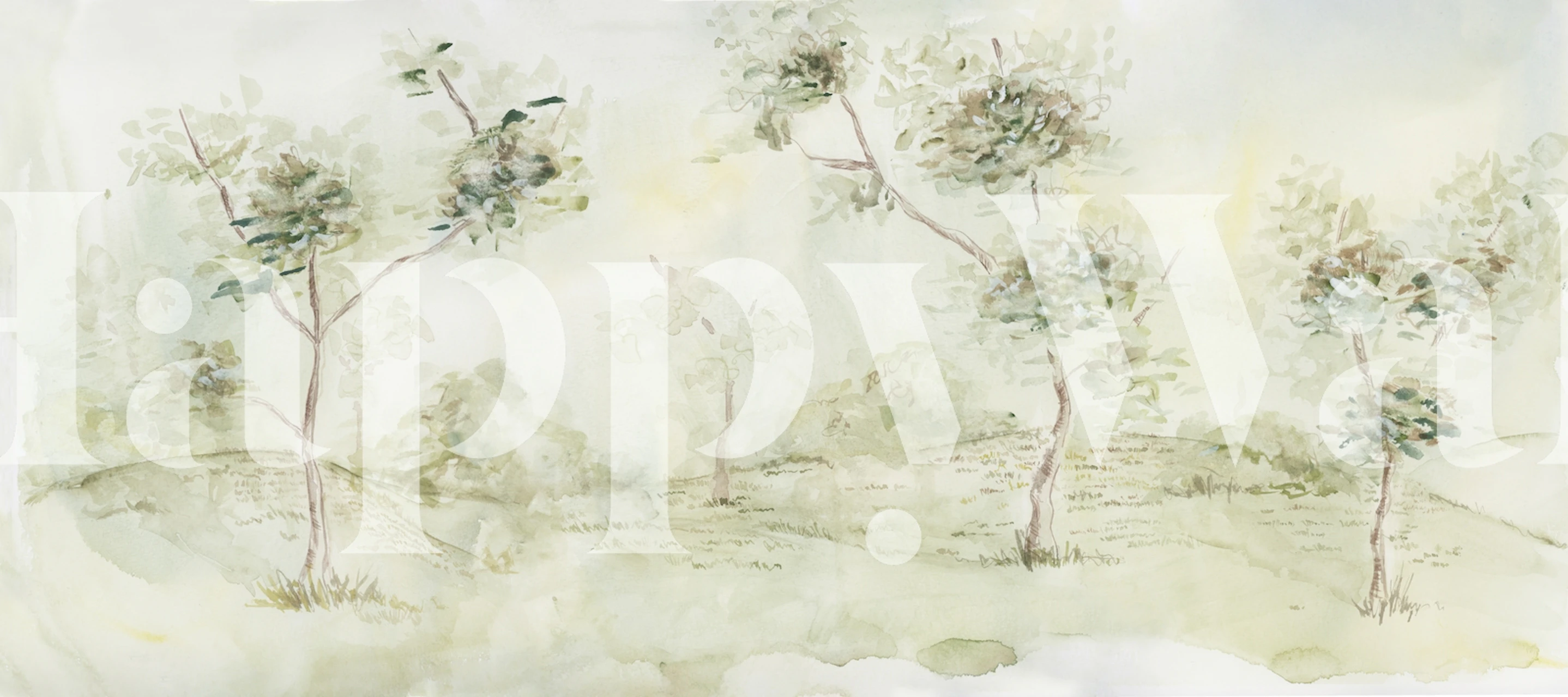 Watercolor landscape wallpaper in a room