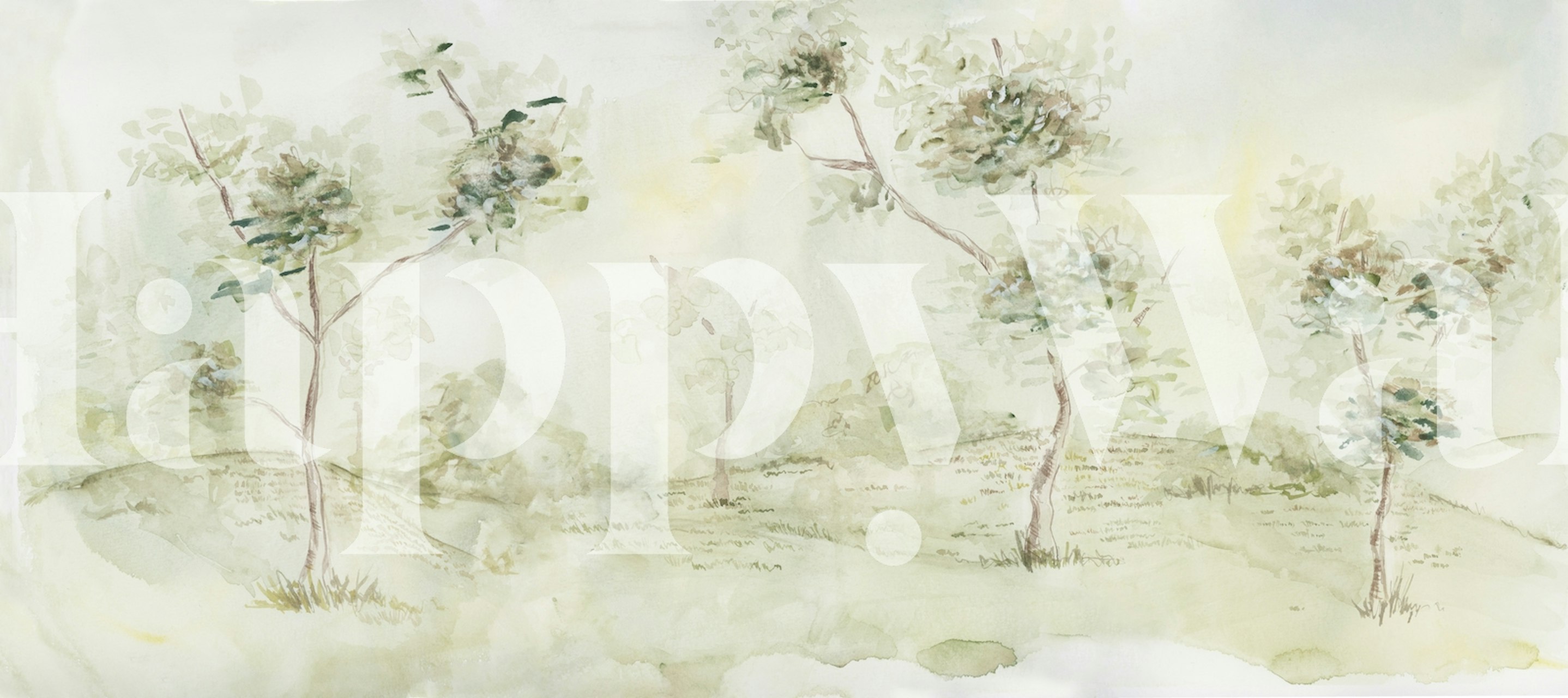 Papel de parede paisagem em aquarela em um quarto