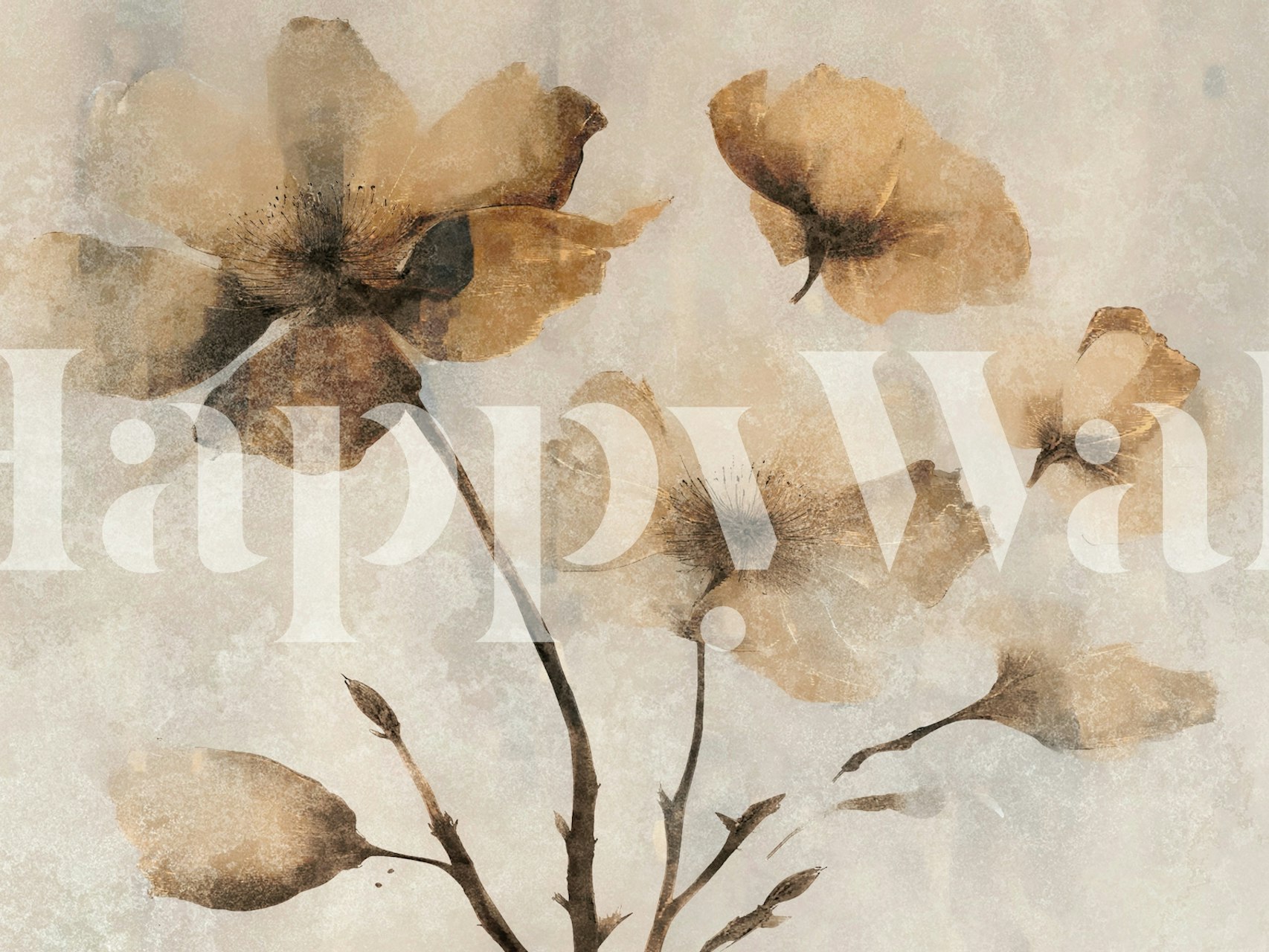 Beige floral design with soft brush strokes on textured wallpaper