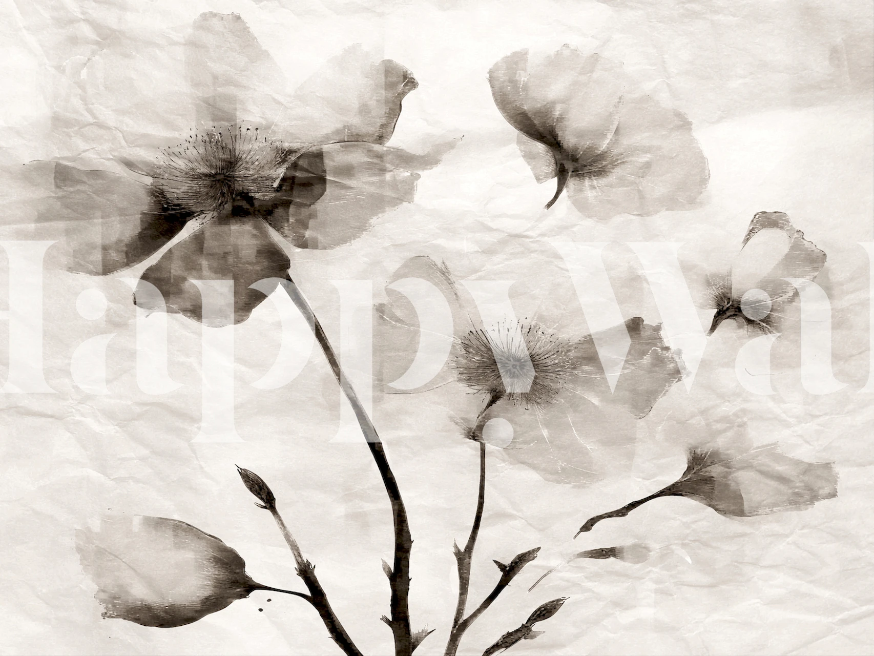 Yksivärinen japanilainen luonnonkukkaseinämaalaus kodin sisustukseen