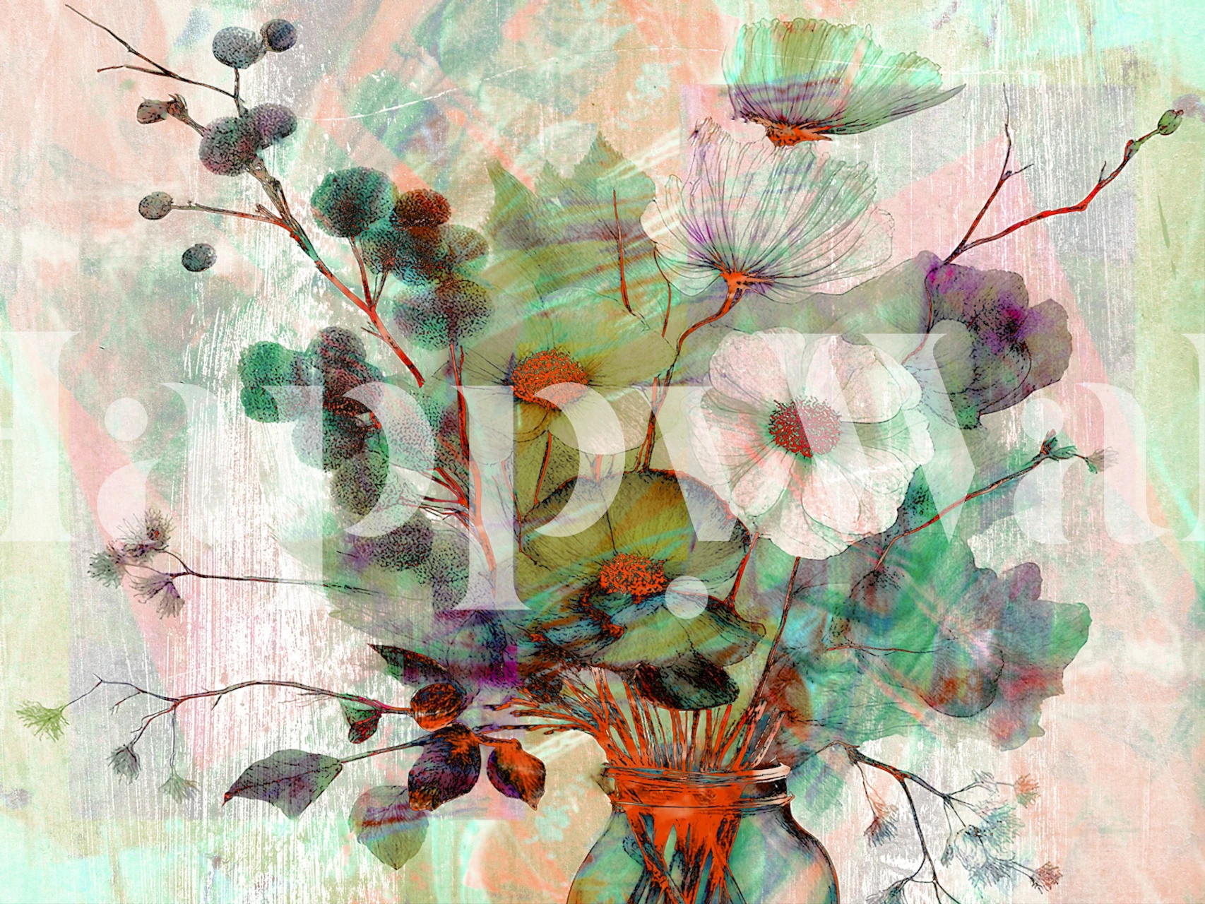 Carta da parati Wildflower Grunge mostrata in una stanza