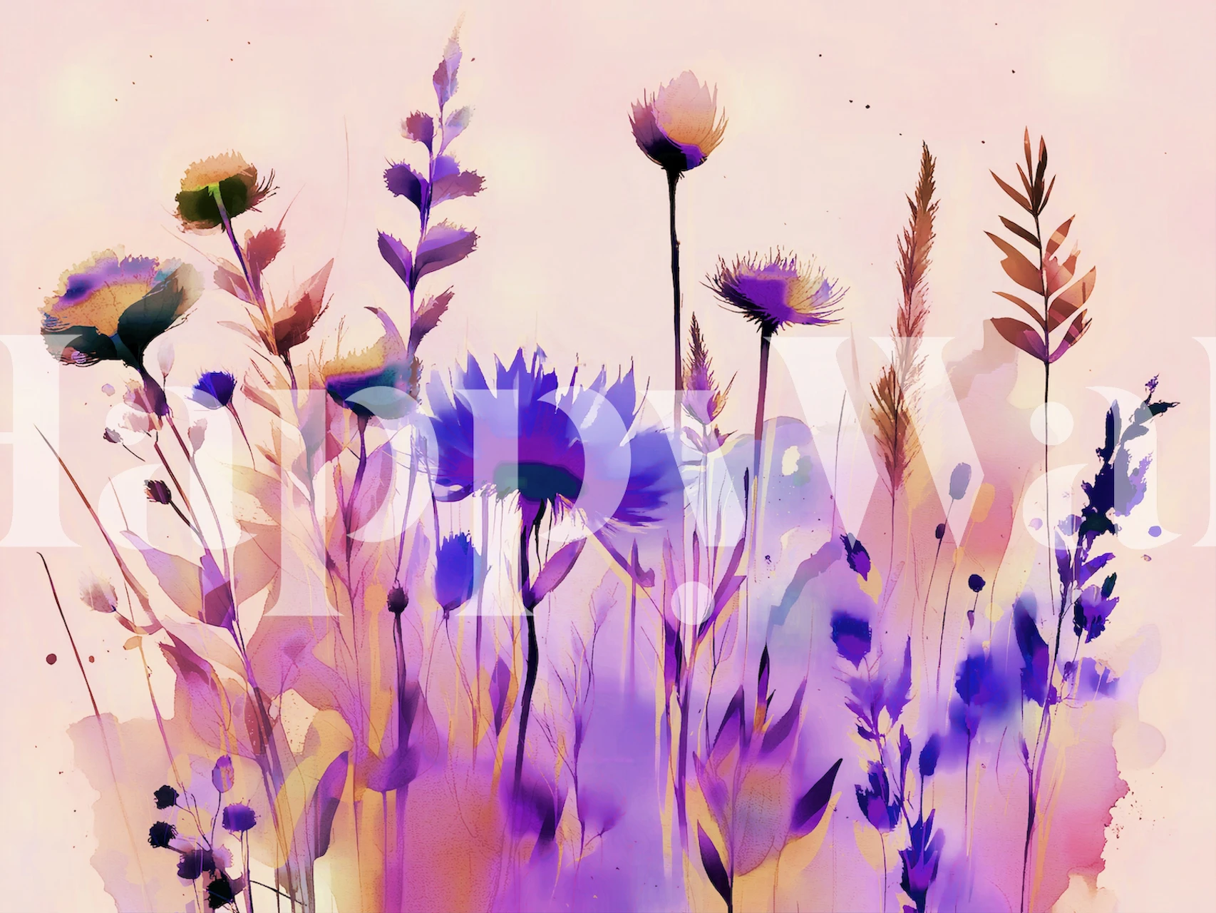 Colorful floral design in soft pastels with purple and pink tones wallpaper