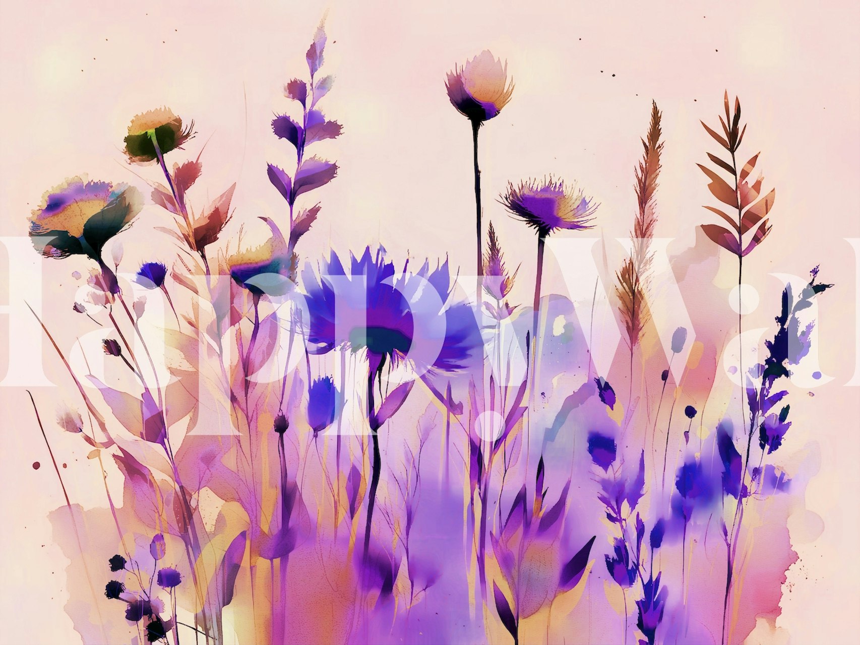 Colorful floral design in soft pastels with purple and pink tones wallpaper