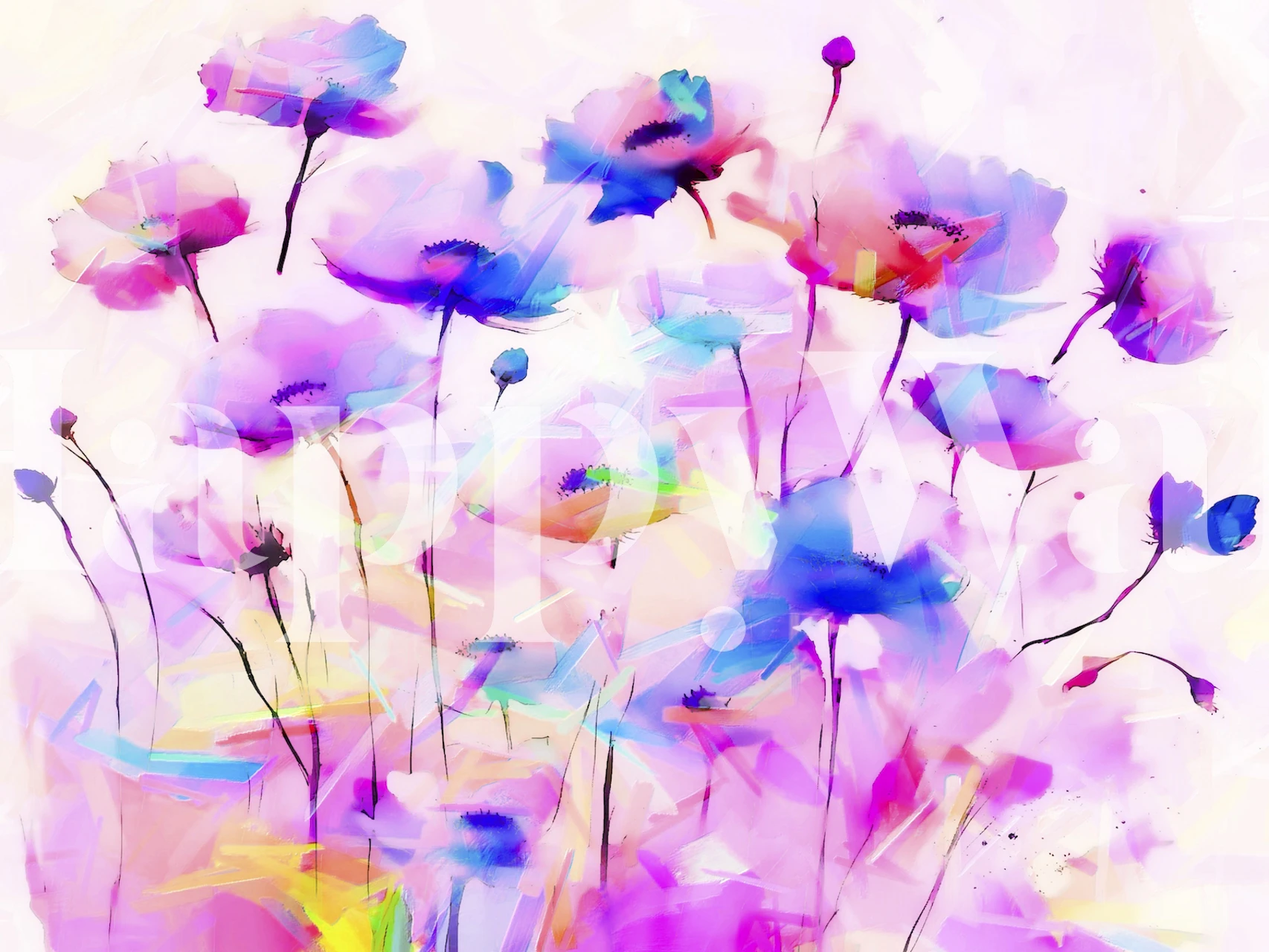 Colorful wildflower meadow wallpaper in a room