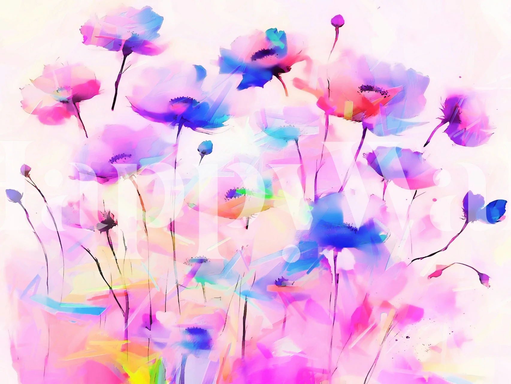 Abstract wildflower wallpaper in a pastel room