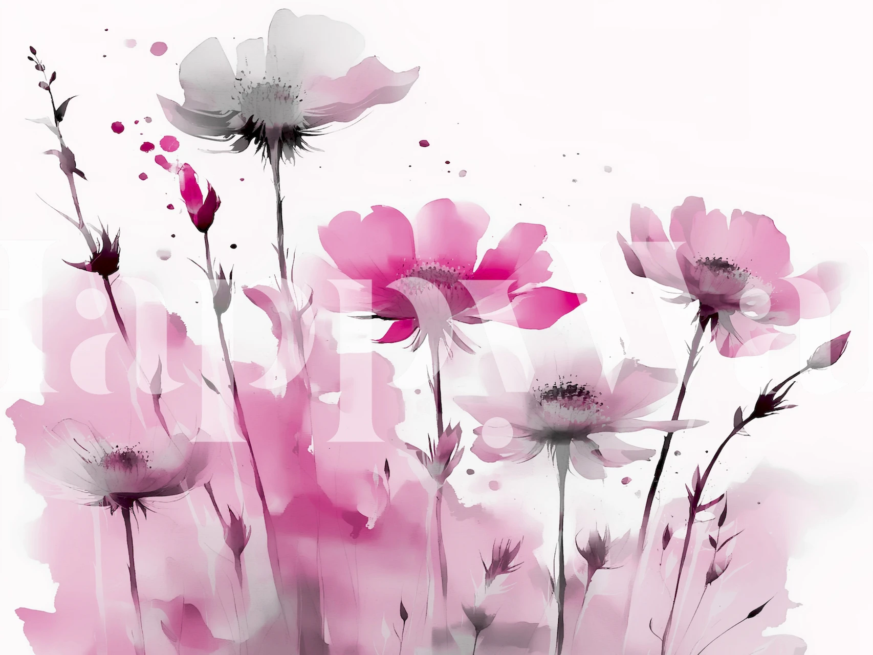Pink and gray flowers with watercolors wallpaper