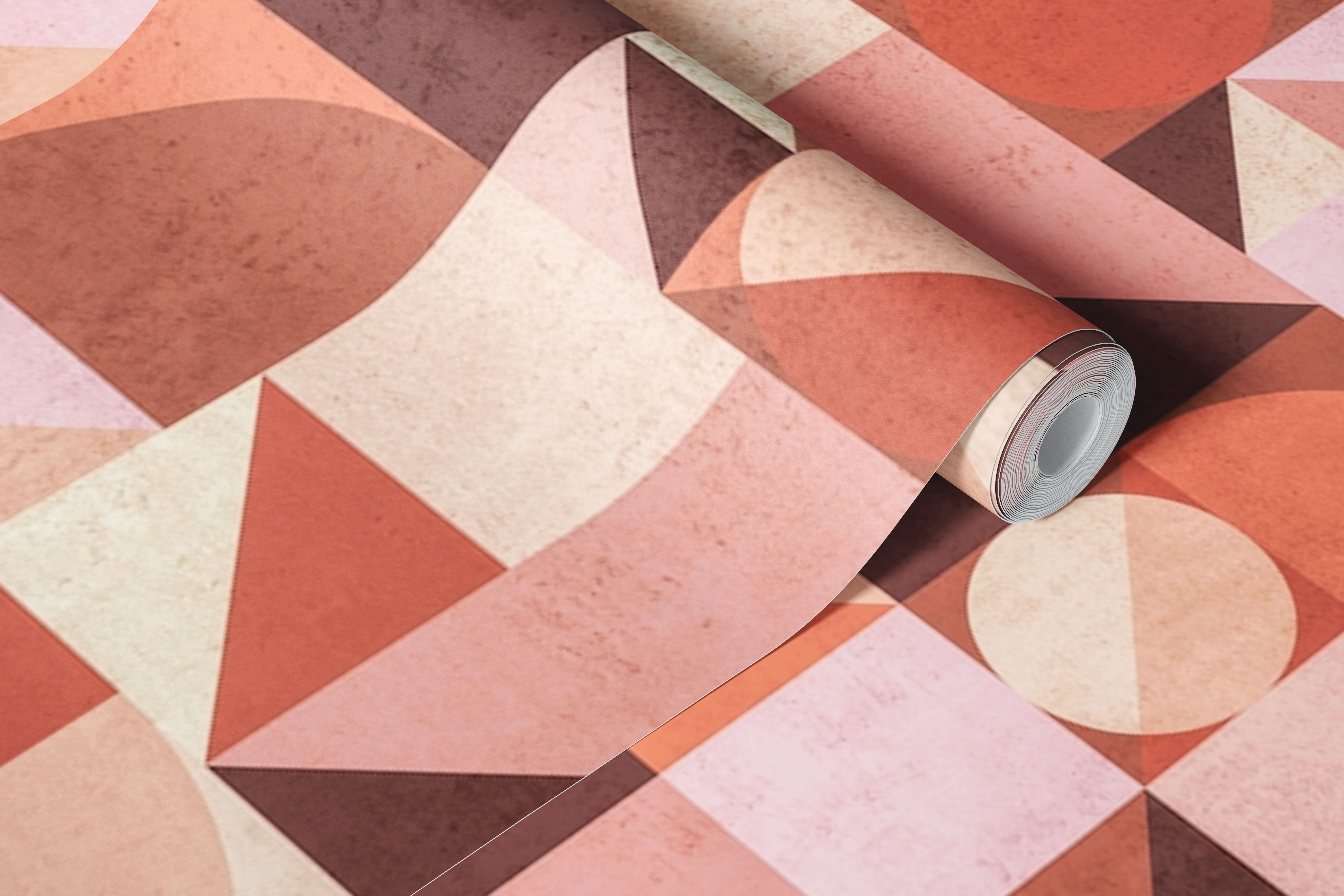 Mid-century modern Bauhaus style wall mural with geometric shapes in earthy tones