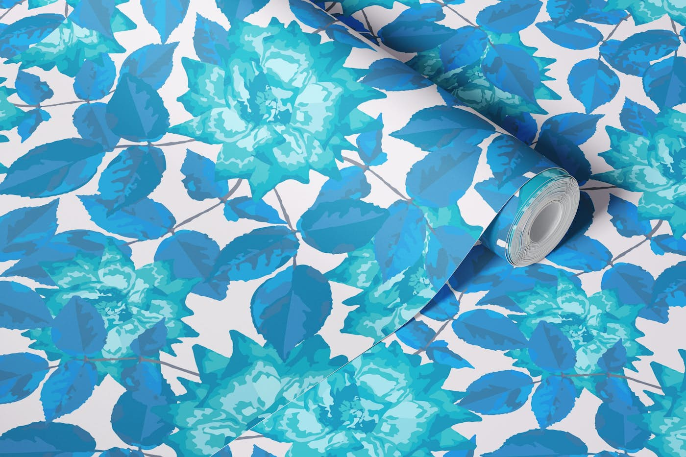 CASTLE ROSE Maximalist Rose Floral Blue Large wallpaper roll