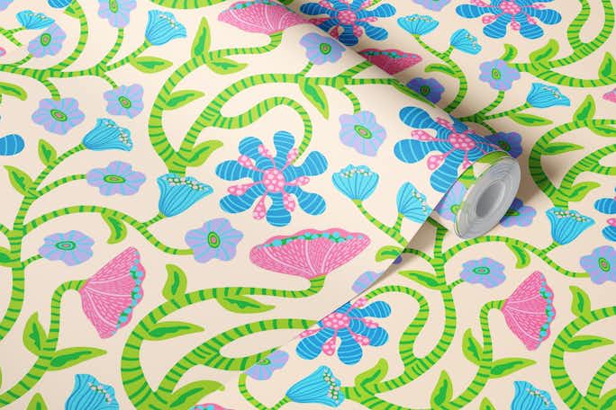 IT'S A JUNGLE OUT THERE Fantasy Floral Pastelwallpaper roll