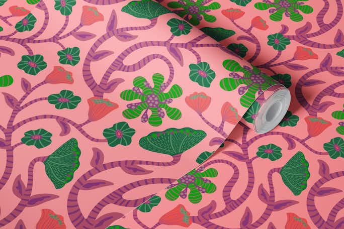 IT'S A JUNGLE OUT THERE Fantasy Floral Pinkwallpaper roll