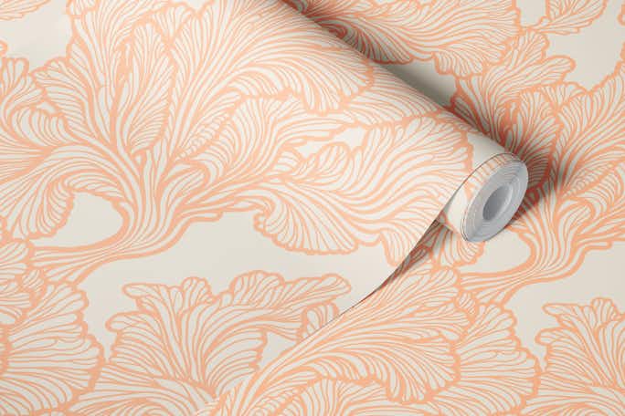Waving Coral Trees - Peach Fuzz on Whitewallpaper roll