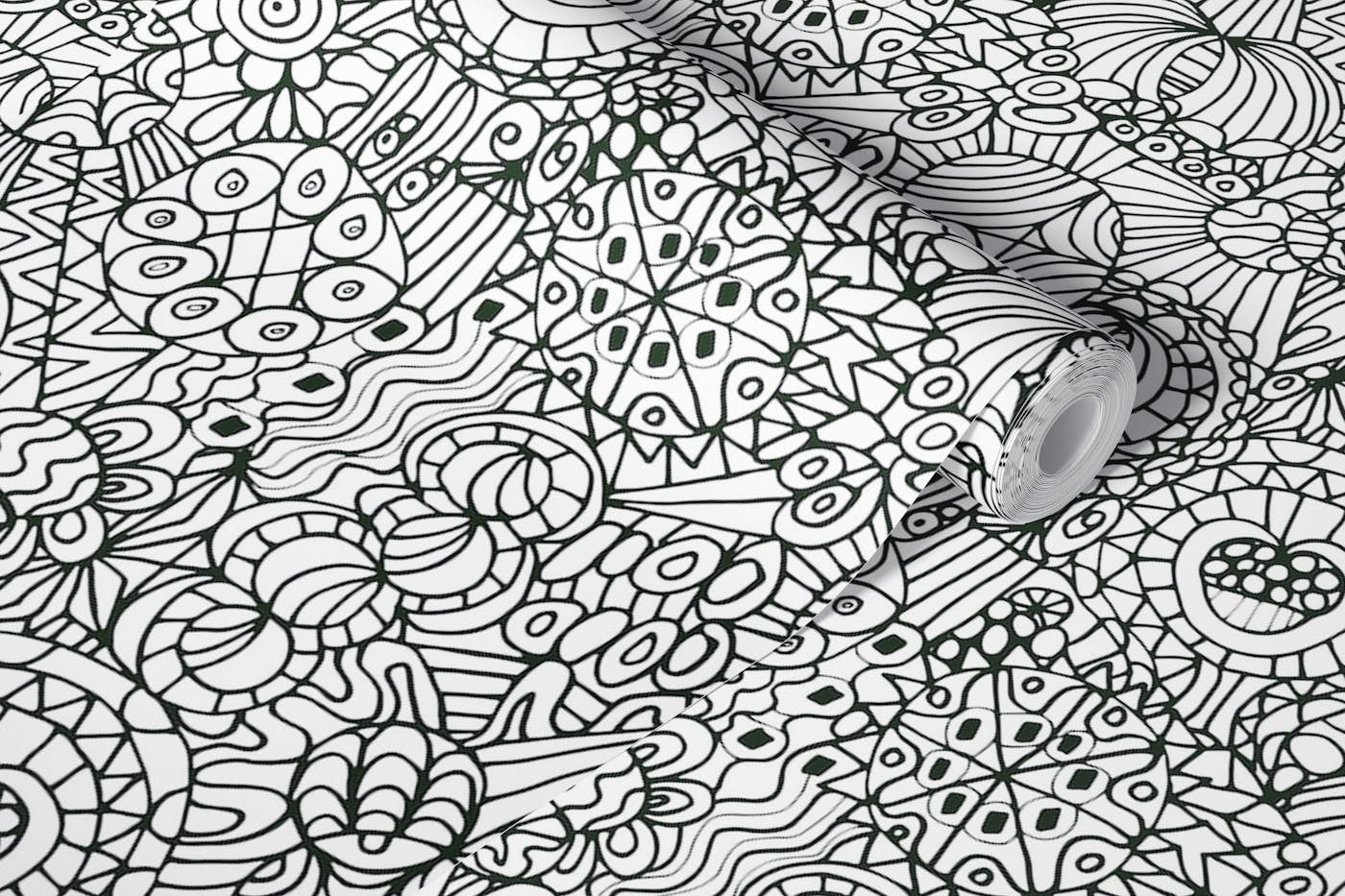 MULTITUDES Doodle Line Drawing Black & White wallpaper roll