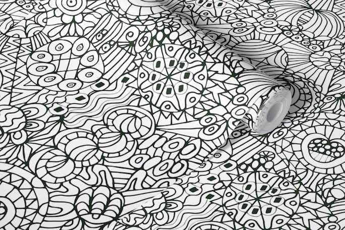 MULTITUDES Doodle Line Drawing Black & Whitewallpaper roll