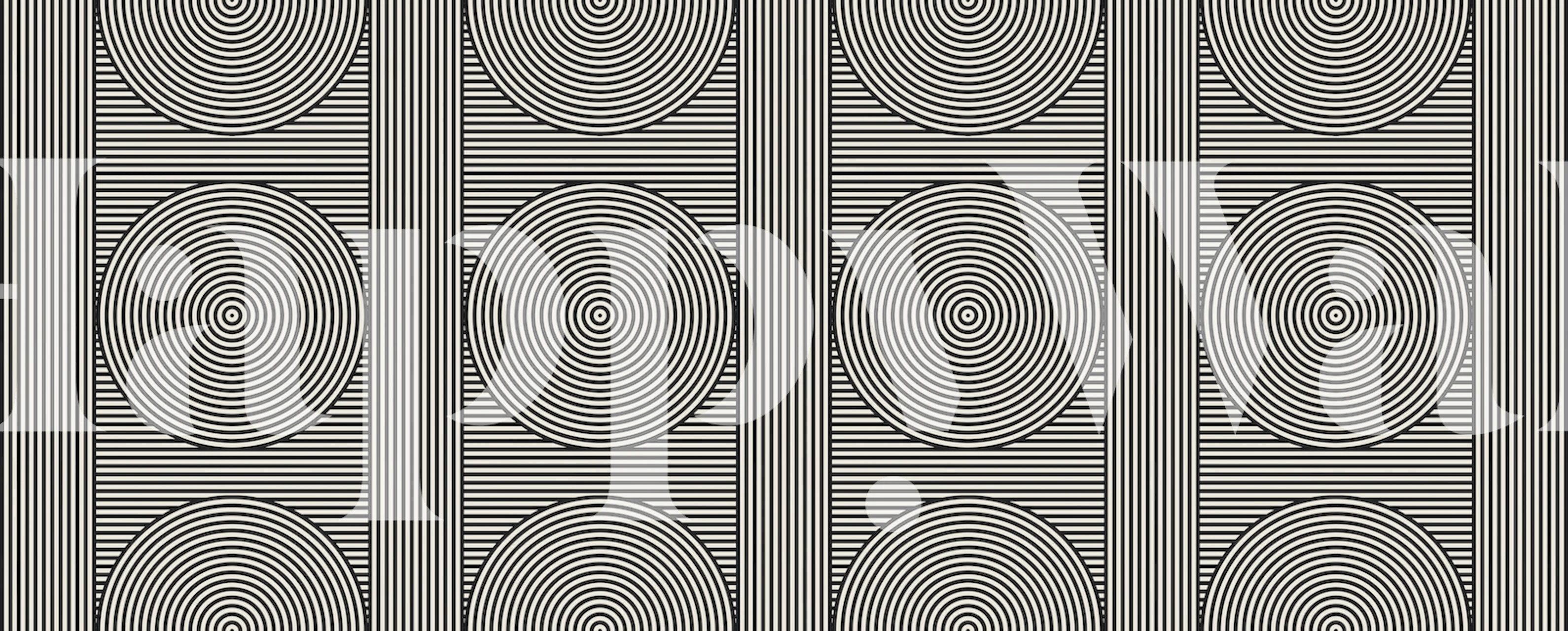 Abstract geometric wall mural featuring lines and circles in soft grey tones