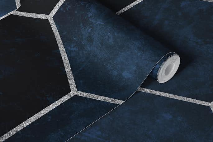Dark Blue Navy and Silver Hexagonswallpaper roll