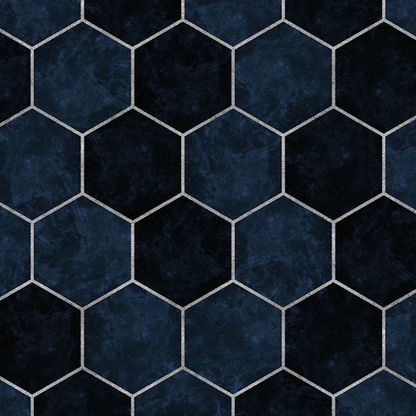 Dark Blue Navy and Silver Hexagons